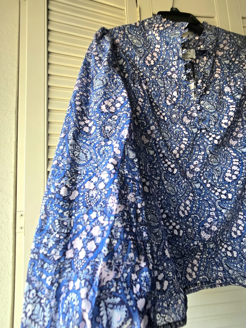 NWT J. Crew Liberty Blue Paisley Floral Button-Front Popover Blouse Cotton XXS